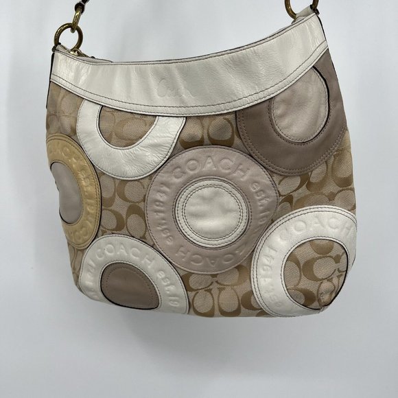 COACH Bag 519402 Canvas & Leather Handbag Shoulder Crossbody Tan Brown Yellow - Picture 3 of 12